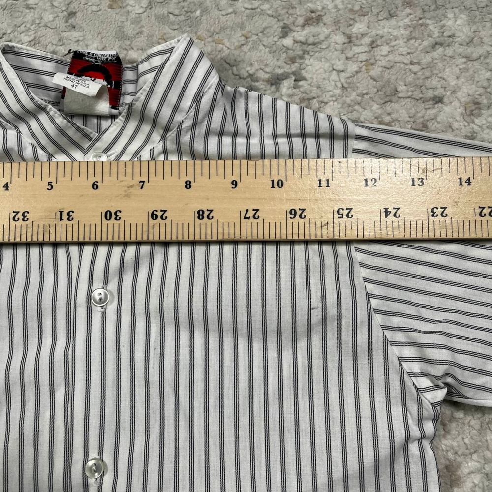 Vintage Good Lad Boys 4T Striped Band Collar Button Down Shirt White Black - Picture 10 of 15
